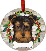 Yorkie Dog Wreath Ornament Personalizable Christmas Tree Holiday Decoration - £11.27 GBP