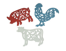 Zeckos Set of 3 Cast Iron Farm Animal Kitchen Trivets Decorative Wall Hanging - £31.28 GBP