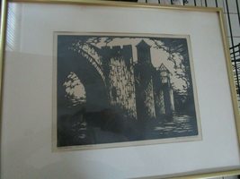 DONALD F. WITHERSTINE WOODCUT 1930s PONT VALENTRE FRANCE WITH COA - £93.22 GBP