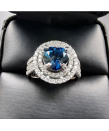 18K WHITE GOLD NATURAL  DIAMONDS AND HEART  SHAPE SAPPHIRE RING SIZE 6.5 - $1,383.35
