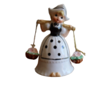 Vintage Dutch Girl Figurine carrying Flower Baskets Bell 3.5” Bone China... - $11.00