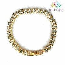 Bracelet; Crystal Clear Simulated Diamond Stones 14 K Rose Gold Filled 6.49&quot; - $21.77