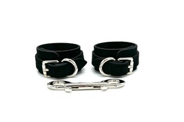 BDSM Black Suede Selena Handcuffs with Silver Hardware, Wrist Cuffs / Br... - £47.85 GBP