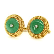 18k or Jaune Jadéite Jade Boutons Manchette Avec 0.10 CT Diamant Accents - $49,563.54 MXN