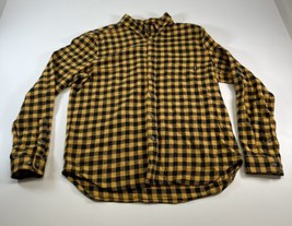 Eddie Bauer Men&#39;s Yellow Black Button Up Flannel Long Sleeve Shirt in Size Large - £9.45 GBP