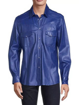 New Men Shirt Blue Handmade Lambskin Leather Stylish Real Soft Party Cas... - $120.00+