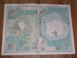 1908 Antique Map Of Antarctica North South Pole Arctic Polar Svalbard Alaska - $30.52