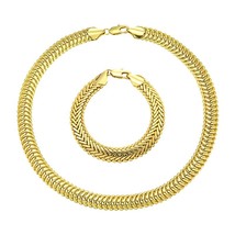 Fashion Jewelry Sets For Women Men 24K Gold Plated Bracelet Necklace Set Hip Hop - £44.20 GBP