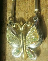vintage costume jewelry Butterfly with Goldtone chain faux diamonds - £7.46 GBP