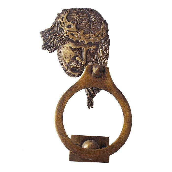JESUS Statue Brass Door Knocker 6.4&quot; Vintage Ring Doorbell - $96.00