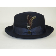Men Bruno Capelo Fedora Hat Wool 100% Fine Australian Wool Marco MC941 Navy image 5