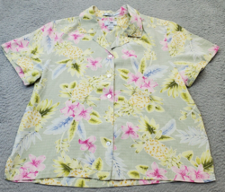 Silks By Bill Blass Jeanswear Shirt Women&#39;s L Multi Floral Pure Silk Button Down - $20.32