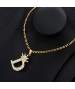 Zircon Crown Letter Pendant Necklace For Women Men - D - $19.99