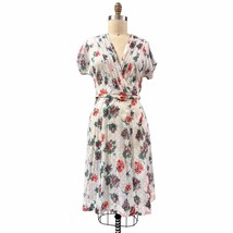 1940s House Dress VTG Quaker Lady White Cotton Floral Dress Belt L - £113.12 GBP