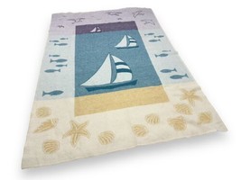 Faribault Woolen Mills Purple Teal Sailboat Beach 100% Virgin Wool Blank... - $98.97