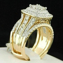 Bridal Set Engagement Wedding Ring 3Ct Simulated Diamond Yellow Gold Plated - £102.19 GBP