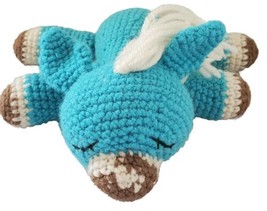 Handmade Crocheted Sleepy Horse Plush Baby Lovey Stuffed Animal Toy Blue 8&quot;  - $18.39