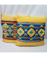 Vintage Handmade Mexico 2 Throw Pillows w/ Pillow Inserts Colorful 16x17... - €33,51 EUR