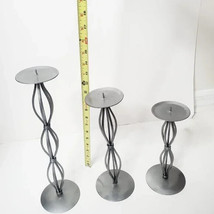 Set of 3 Silver Wrought Iron Tiered Candle Holder Stand w/ round white candles - £15.67 GBP