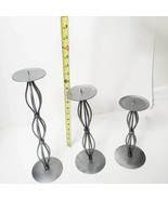 Set of 3 Silver Wrought Iron Tiered Candle Holder Stand w/ round white c... - $19.55