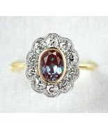 Art Desco 3 CT Coupe Ovale Alexandrite Halo Engagement Bague 14K Jaune P... - $1,904.16 MXN