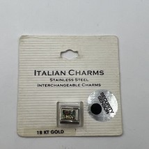 Italian Bracelet Charm “Luv 2 Shop” 9mm Stainless Steel Link 18K Gold NOS - £9.46 GBP