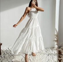 Zara Rare Eyelet Maxi Dress Sleeveless With Cut Work Embroidery White SZ XS - £70.75 GBP