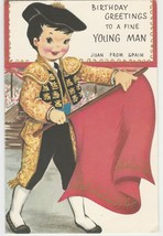 Vintage Birthday Card Bullfighter Card Juan from Spain 1969 Sincere Regards - £8.56 GBP