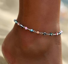 Ankle Bracelet Evil Eye Wrist Colourful Women Girls Silver Beach Anklet ... - £4.58 GBP