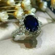 14k White Gold Plated 2.20 CT Oval Cut Lab-Created Blue Sapphire Halo Gift Ring - £47.36 GBP