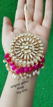 Real Jadau PINK Chand Bali Tikka Kundan Tikka Most Beautiful Jewelry Set j180 - £23.22 GBP