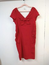 Torrid Retro Chic WM Plus 18 Red Body Con Dress Ruched Hips Bow V Neck - $38.69