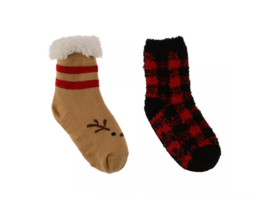 NEW Capelli Baby Slipper Socks Set of 2 pr reindeer &amp; buffalo plaid sz 3-12 mo. - $7.50