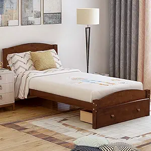 Merax Solid Wood Twin Bed Frame Mattress Foundation with Headboard &amp; Woo... - £265.47 GBP