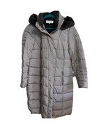 Calvin Klein Gray Duck Down Filled Long Puffer Hooded Coat Faux Fur Lini... - $184.64 CAD