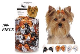 100pc Halloween Colors Satin Ribbon Dot Bows w/Tulle Accent&amp;Band Dog Grooming - £21.57 GBP