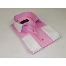 Men 100% Cotton Shirt CIERO MONTERO Turkey #STN 05 Pink/White Collar Slim Fit image 2