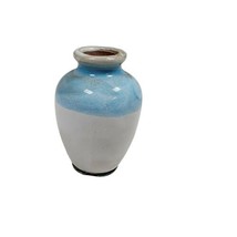 Vintage Ceramic Pottery Mini Bud Vase Toothpick Holder Blue White Mid Ce... - $13.99