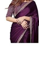 Heavy Pure Silk Woven Embroidered Lace Plain Saree with embroidered Blouse a420 - £28.90 GBP