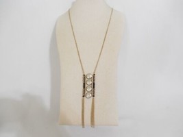 Department Store 29&quot; w 2&quot; ext Gold Tone Beaded Fringed Pendant Necklace D105 $34 - £14.51 GBP