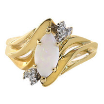 0.77 Carat Marquise Shape Opal And Diamond Ring 10K Yellow Gold - $296.01