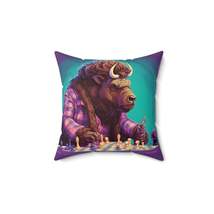 American Buffalo Bison Chess Player Graphic Spun Polyester Square Pillow - $45.77+