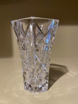 Vintage Approx. 10&quot; Lead Crystal Flower Hexagonal Vase - £38.07 GBP