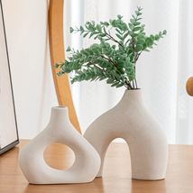 White Ceramic Vase Set of 2 for Modern Home Décor - £41.47 GBP