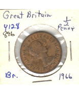 Great Britain 1/2 Penny, 1966, Bronze, QE II, KM128 - £0.77 GBP