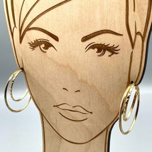 Unique Vintage Double Hoop Earrings, Hammered and Beveled Gold Tone, Good Size - £21.99 GBP