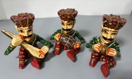 Vtg Colorful Hand Painted Wooden Rajasthani Musician Figurines 3 Pc Indian - $26.03