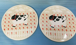 2 Tile Trivet Bright Country Milk Cows Design Ceramic Orange White Black - $22.99