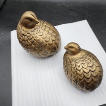 Vintage Ceramic Partridge Quail Gold-Bronze Figurines Pair - Marked LT 6-10-69 - £15.88 GBP