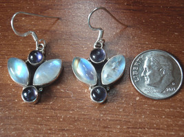 Amethyst Moonstone w/ Beautiful Rainbow Iridescence 925 Sterling Silver Earrings - £34.52 GBP